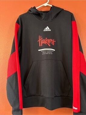 adidas Black & Red Huskers Pullover Hoodie